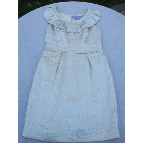 Vera Wang Lavender Label Dress Size 4 Silver w/Pockets & Ruffles Cocktail Party - Picture 1 of 15